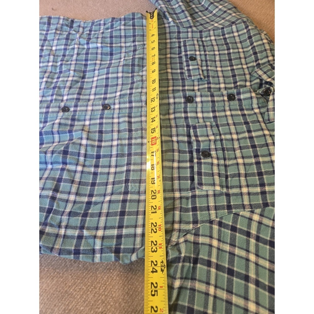 LL Bean Mens Fleece Lined Flannel‎ Shirt Large Tall Plaid Button Up Teal - Picture 9 of 9